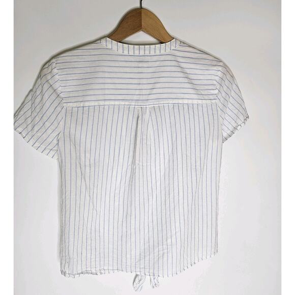 J Crew Mercantile Women's Short Sleeve V-Neck Blue Stripp Button Up Top Size XS - Picture 2 of 6